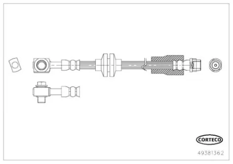 Гальмівний шланг гнучкий передн Лів (довжина 500мм, M10x1/M10x1) BUICK ENCORE, CHEVROLET TRAX, MINI (F55), (F56), (F57), CLUBMAN (F54), COUNTRYMAN (F60), OPEL MOKKA / MOKKA X 1.2-2.0D 06.12- CORTECO 49381362