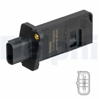 Витратомір повітря (4 pin, картрідж) FORD FOCUS IV, KUGA III, PUMA, TOURNEO CONNECT V408 NADWOZIE WIELKO, TRANSIT CONNECT, TRANSIT CONNECT V408, TRANSIT COURIER V769 1.5D 01.18 Delphi AF1077912B1 Купити в Україні