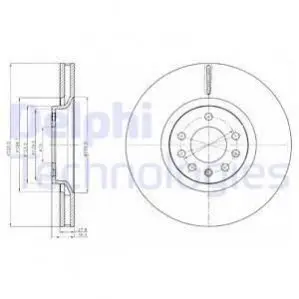 Гальмывний диск передн Лів/Прав OPEL ASTRA H, ASTRA H GTC, ZAFIRA B 2.0 03.04-12.10 Delphi BG4185C