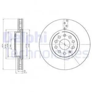 Фото Диск гальмівний (передній) Skoda Kodiaq 16-/VW Sharan/ Tiguan 10- (314x30) Delphi (BG4330C) зображення 1