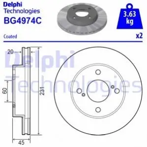 Гальмывний диск передн Лів/Прав SUZUKI CELERIO, IGNIS III 1.0/1.2/1.2H 03.14 Delphi BG4974C Купити в Україні