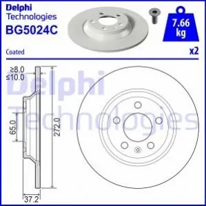 Гальмывний диск задн Лів/Прав AUDI A1 VW POLO VI 1.0-2.0 06.17 Delphi BG5024C Купити в Україні