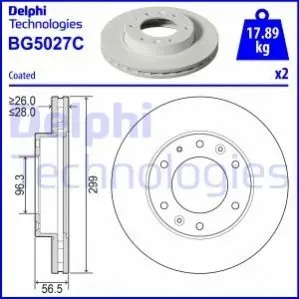 Гальмывний диск передн Лів/Прав HYUNDAI H350 2.5D 04.15 Delphi BG5027C