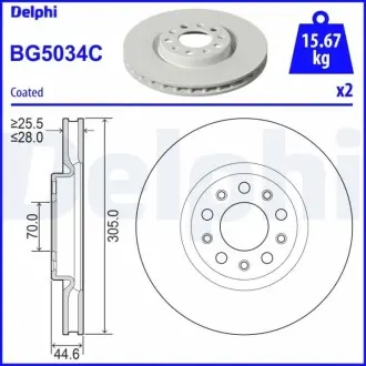 Гальмывний диск передн Лів/Прав ALFA ROMEO GIULIA 2.0/2.2D/2.9 10.15 Delphi BG5034C Купити в Україні