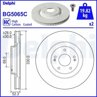 Гальмывний диск передн Лів/Прав HYUNDAI I30 2.0 07.17 Delphi BG5065C