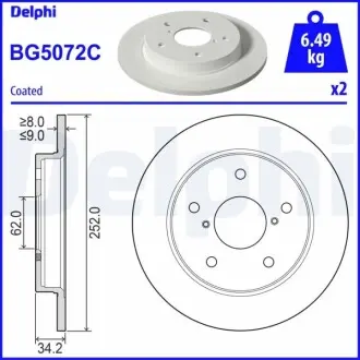 Гальмывний диск задн Лів/Прав SUZUKI SWIFT V 1.4/1.4H 09.17 Delphi BG5072C
