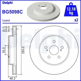 Гальмывний диск передн Лів/Прав TOYOTA COROLLA, PRIUS PHV 1.2/1.8H 01.16 Delphi BG5098C Купити в Україні