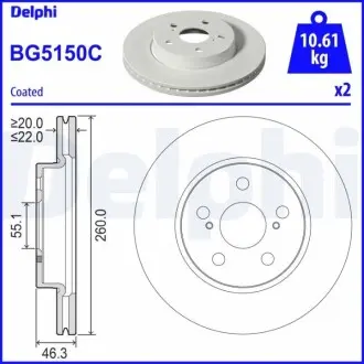 Гальмывний диск передн Лів/Прав TOYOTA YARIS 1.0/1.5 02.20 Delphi BG5150C