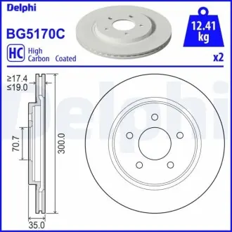 Гальмывний диск задн Лів/Прав FORD USA MUSTANG 3.7-5.0 12.04 Delphi BG5170C Купити в Україні