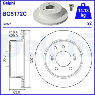 Гальмывний диск задн Лів/Прав SSANGYONG RODIUS I, RODIUS II 2.0D-3.2 05.05 Delphi BG5172C
