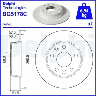 Гальмывний диск задн Лів/Прав NISSAN JUKE 1.0/1.6H 08.19 Delphi BG5178C Купити в Україні