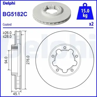 Гальмывний диск передн Лів/Прав NISSAN CABSTAR, CABSTAR E, NT400 CABSTAR 2.5D/3.0D 01.04 Delphi BG5182C Купити в Україні
