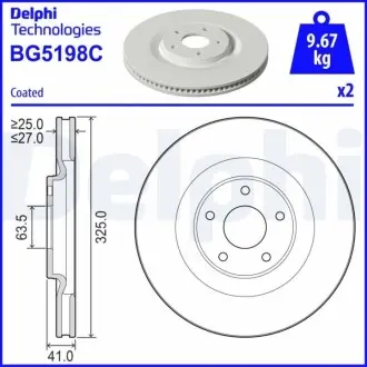 Гальмывний диск передн Лів/Прав FORD PUMA 1.5 11.20 Delphi BG5198C