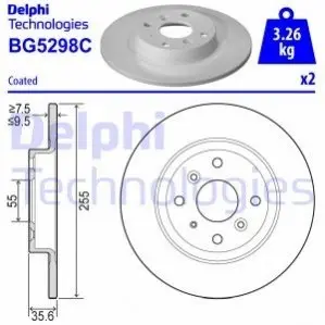 Гальмывний диск задн Лів/Прав MAZDA 2, MX-5 IV, MX-5 RF TARGA 1.5/1.5D/1.5H 08.14 Delphi BG5298C