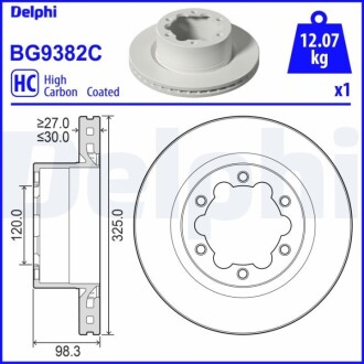 Диск тормозной (задний) VW Crafter 16- (325x30) PRO Delphi BG9382C (фото 1)