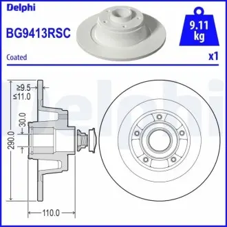 Гальмівний диск із підшипником задн Лів/Прав RENAULT MEGANE IV 1.3-1.8 11.15 Delphi BG9413RSC