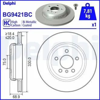 Двочастинний гальмівний диск задн Лів/Прав BMW 5 (F10), 5 (F11) 1.6-3.0H 06.09-02.17 Delphi BG9421BC Купити в Україні