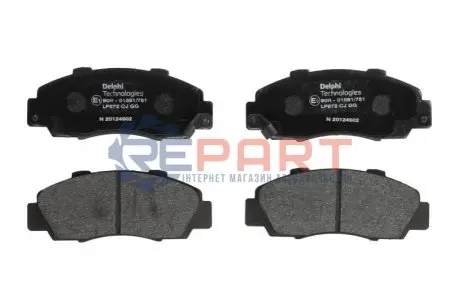 Комплект гальмівних колодок передн, HONDA ACCORD IV, ACCORD V, ACCORD VI, CIVIC VI, CIVIC VIII, CR-V I, HR-V, INTEGRA, LEGEND II, LEGEND III, LEGEND IV, NSX I, PRELUDE IV 1.6-3.5 06.90 Delphi LP0872 Купити в Україні