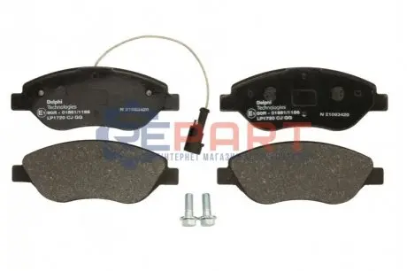 Комплект гальмівних колодок передн (з комплектуючими з шумопоглинаючою пластиною), ALFA ROMEO MITO FIAT BRAVO II, STILO LANCIA DELTA III, LYBRA 1.3D-2.4 10.01-10.18 Delphi LP1720 Купити в Україні