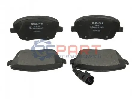 Фото Колодки гальмівні (передні) Seat Ibiza/VW Polo 01-09/Skoda Fabia 99-14/Roomster 06-15 (+датчик) Delphi (LP1754) зображення 1
