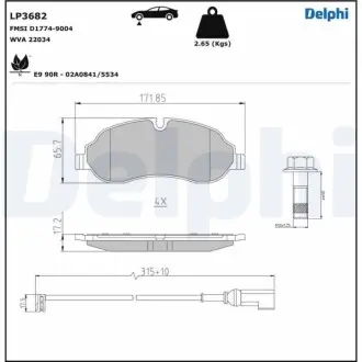Комплект гальмівних колодок передн, FORD TOURNEO CUSTOM V362, TRANSIT CUSTOM V362, TRANSIT V363 1.0H-Electric 09.12 Delphi LP3682 Купити в Україні
