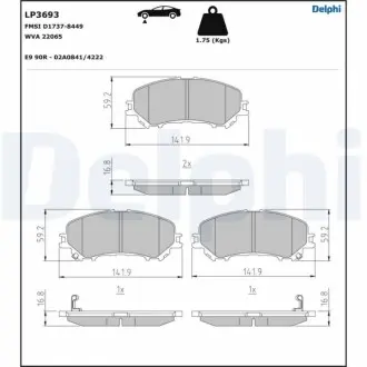 Комплект гальмівних колодок передн, NISSAN QASHQAI II, X-TRAIL, X-TRAIL III RENAULT KADJAR, KOLEOS II 1.2-2.5 11.13 Delphi LP3693 Купити в Україні