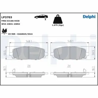 Комплект гальмівних колодок задн (з шумопоглинаючою пластиною), JEEP WRANGLER IV 2.0-3.6 09.17 Delphi LP3703
