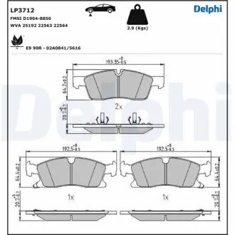 Комплект гальмівних колодок передн, DODGE DURANGO JEEP GRAND CHEROKEE, GRAND CHEROKEE IV 3.0-6.4 11.10 Delphi LP3712 Купити в Україні