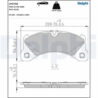 Комплект гальмівних колодок передн, PORSCHE MACAN, PANAMERA, PANAMERA SPORT TURISMO 2.0-4.0D 02.14 Delphi LP3730