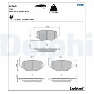 Комплект тормозных колодок задн, DS DS 3, DS 4 AUDI A1, A1 CITY CARVER, A2, A3, A4 B5, A4 B6, A4 B7, A6 C5, A8 D2, ALLROAD C5, TT CITROEN BERLINGO, C2, C2 ENTERPRISE 1.0-Electric 08.82 Delphi LP3801