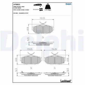 Комплект гальмівних колодок задн, FORD USA MUSTANG 3.7-5.4 12.04 Delphi LP3852 Купити в Україні