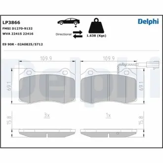 Комплект гальмівних колодок задн, MASERATI GHIBLI III, QUATTROPORTE VI 3.0/3.0D/3.8 01.13 Delphi LP3866