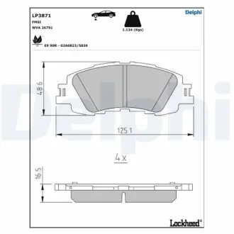 Комплект гальмівних колодок передн, TOYOTA YARIS 1.5H 02.20 Delphi LP3871