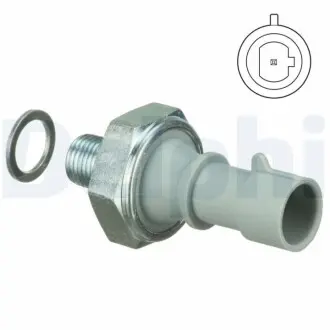 Датчик тиску масла (0,19Бар, 1 pin, сірий) ALFA ROMEO GIULIETTA, MITO, TONALE FIAT 500, 500 C, 500L, 500X, DOBLO, DOBLO CARGO, FIORINO, FREEMONT, PANDA, PUNTO, QUBO, TIPO 1.3D/1.6D/2.0D 09.06 Delphi SW90034
