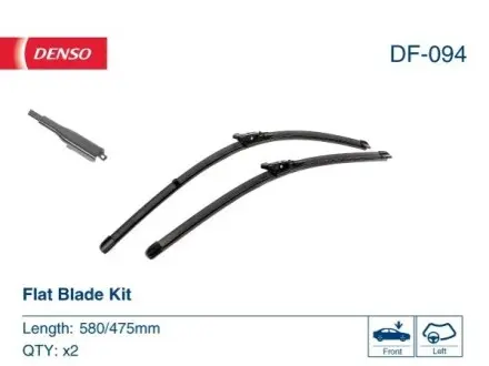 Щітка склоочисника безкаркасна передн із спойлером (2шт) Flat Blades 580/475мм JAGUAR XF I, XF SPORTBRAKE 03.08-12.15 Denso DF-094 Купити в Україні