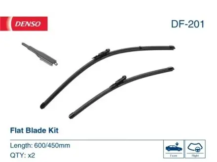 Щітка склоочисника безкаркасна передн (2шт) Flat Blades 600/450мм BMW 4 (F32, F82), 4 (F33, F83), 4 GRAN COUPE (F36) 07.13-05.21 Denso DF201