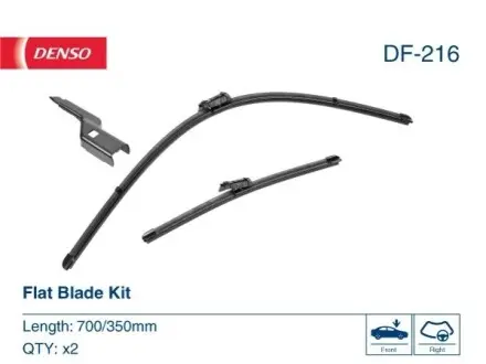 Щітка склоочисника безкаркасна передн (2шт) Flat Blades 700/350мм FORD FIESTA VII, PUMA RENAULT CAPTUR II 05.17 Denso DF216