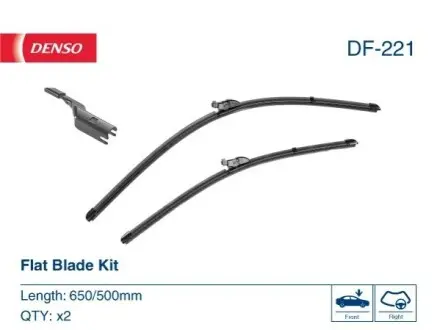 Щітка склоочисника безкаркасна передн 650/500мм BMW X3 (G01), X3 (G01, F97, G08), X4 (G02, F98) JAGUAR E-PACE 08.17 Denso DF221