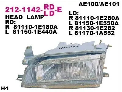 Фара Прав (H4, механічн, без мотора) TOYOTA COROLLA E10 05.92-04.97 DEPO 212-1142R-LD-E
