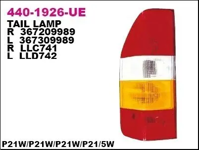 Ліхтар задній Лів (P21/5W/P21W, колір повороту жовтий, колір скла червон) MERCEDES SPRINTER 901, 902, 903, 904, 905 Автобус / Платформаі / Рама / Full body 01.95-05.06 DEPO 4401926LUE Купити в Україні