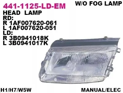 Фара Прав (H1/H7, електричн, без мотора, колір відбивача: срібн) VW PASSAT B5 08.96-11.00 DEPO 441-1125R-LD-EM Купити в Україні