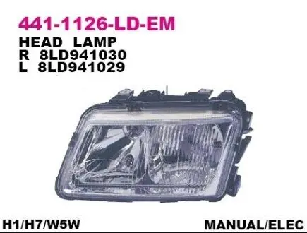 Фара Прав (H1/H7, електричн, без мотора) AUDI A3 8L 09.96-12.99 DEPO 441-1126R-LD-EM