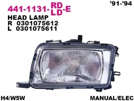 Фара Лів (H4, електричн, без мотора) AUDI 80 B4 09.91-08.00 DEPO 441-1131L-LD-E