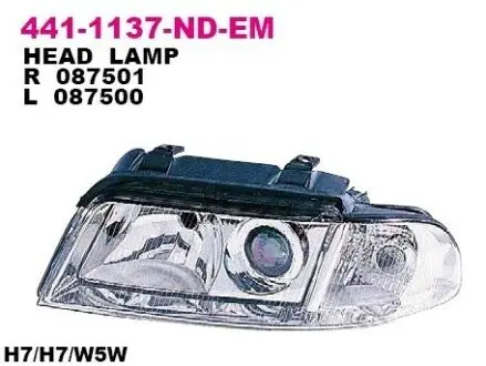 Фара Лів (H7/H7, електричн, без мотора, колір відбивача: хром) AUDI A4 B5 12.98-09.01 DEPO 441-1137L-ND-EM