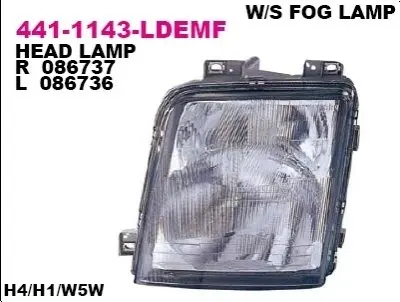 Фара Прав (H1/H4, електричн, з мотором, колір відбивача: хром) VW LT II 05.96-07.06 DEPO 4411143RLDEMF