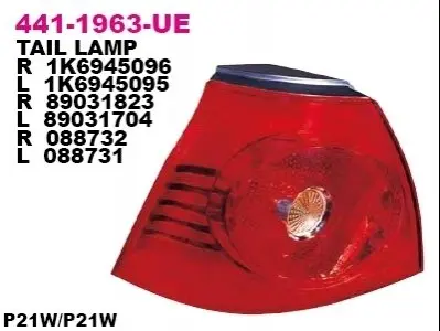 Ліхтар задній Лів (зовнішн, H6W/P21W, колір повороту жовтий, колір скла червон) VW GOLF V Хетчбек 10.03-02.09 DEPO 441-1963L-UE