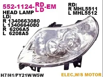 Фара Прав (H1/H7/PY21W/W5W, електричн, з мотором) CITROEN JUMPER II FIAT DUCATO PEUGEOT BOXER 04.06-12.10 DEPO 5521124RLDEM