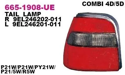 Ліхтар задній Лів (P21/5W/P21W/R5W, колір повороту сірий димчастий, колір скла червон) SKODA FELICIA I, FELICIA II Універсал / Хетчбек 4/5D 10.94-04.02 DEPO 665-1908L-UE