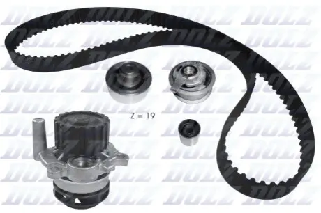 AUDI К-кт ГРМ (насос + ремень + 3 ролика) A3 1,9TDI VW 1,9TDI/SDI SEAT SKODA Octavia, Fabia DOLZ KD108