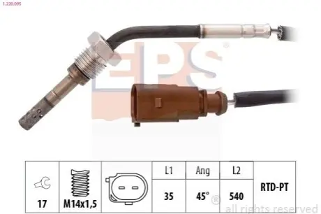 VW датчик температури ВГ Polo, AUDI, SKODA, 1,4-1,9TDI EPS 1.220.095 Купити в Україні
